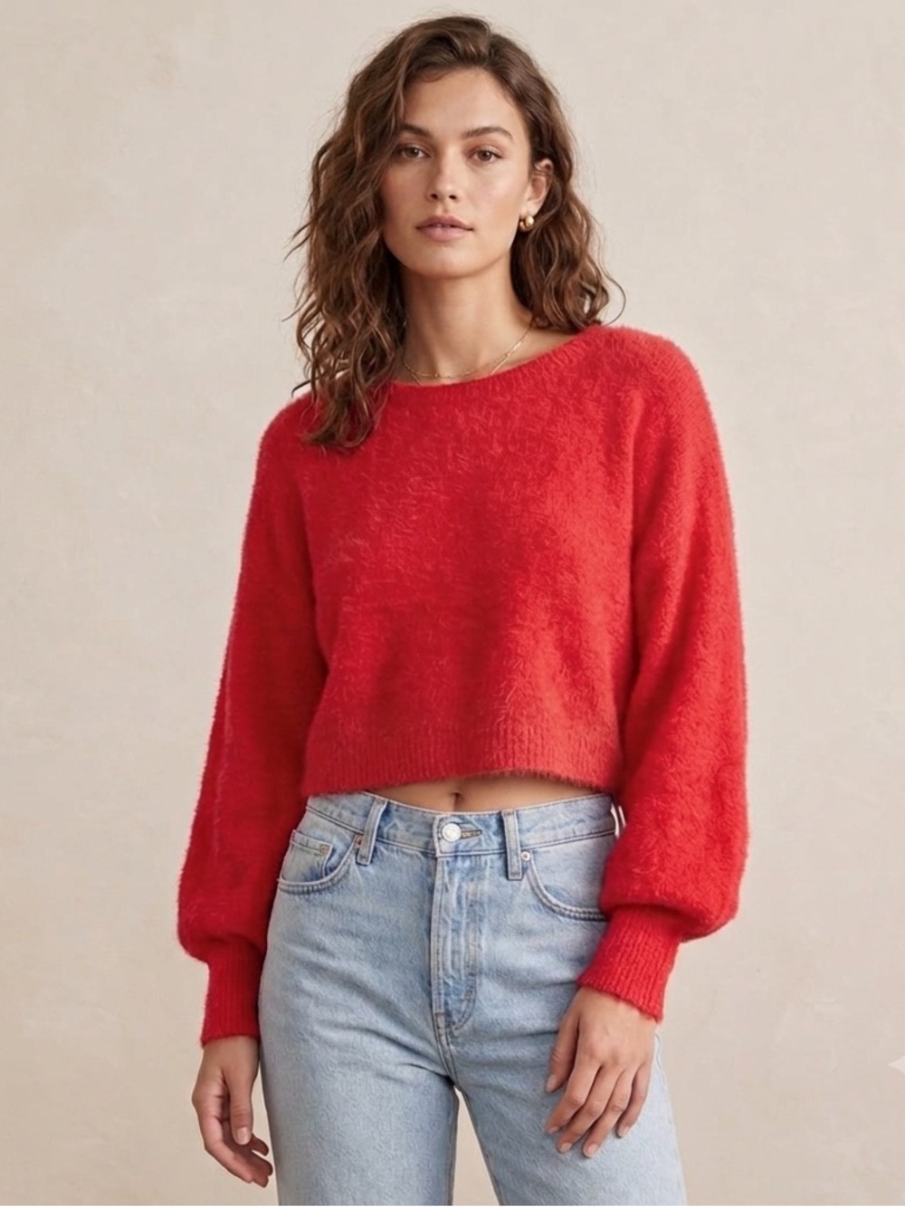 Jessica Simpson Vibrant Red Crew Neck Cropped Sweater, women’s size large